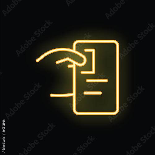 Neon sign illustration of a hand holding a smartphone with a finger touching the screen