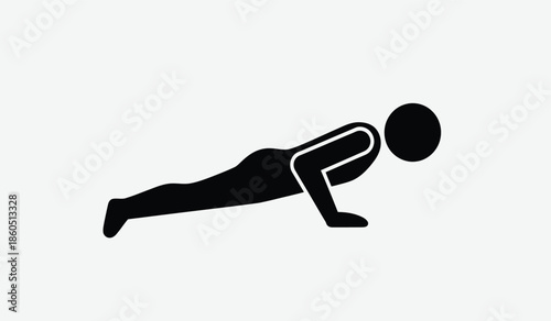 A simple silhouette of a person performing a standard push up exercise
