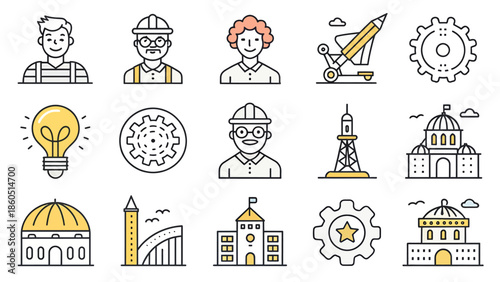 Modern line icons for business, industry, and innovation concepts