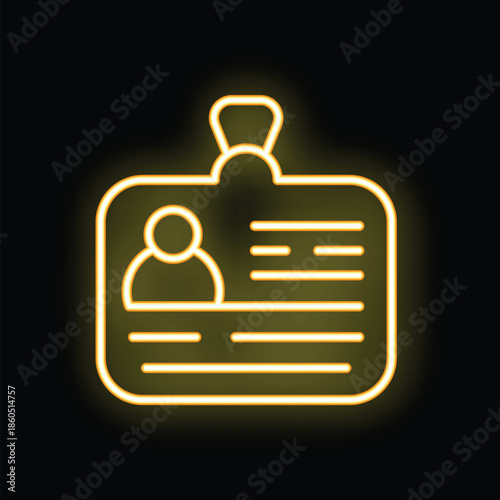 Neon yellow id card icon is glowing on a black background
