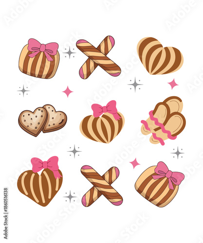 Cute Heart Cookies and Churro XOXO Sweet Bakery Illustration