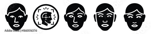 Isolated face recognition on the white background.