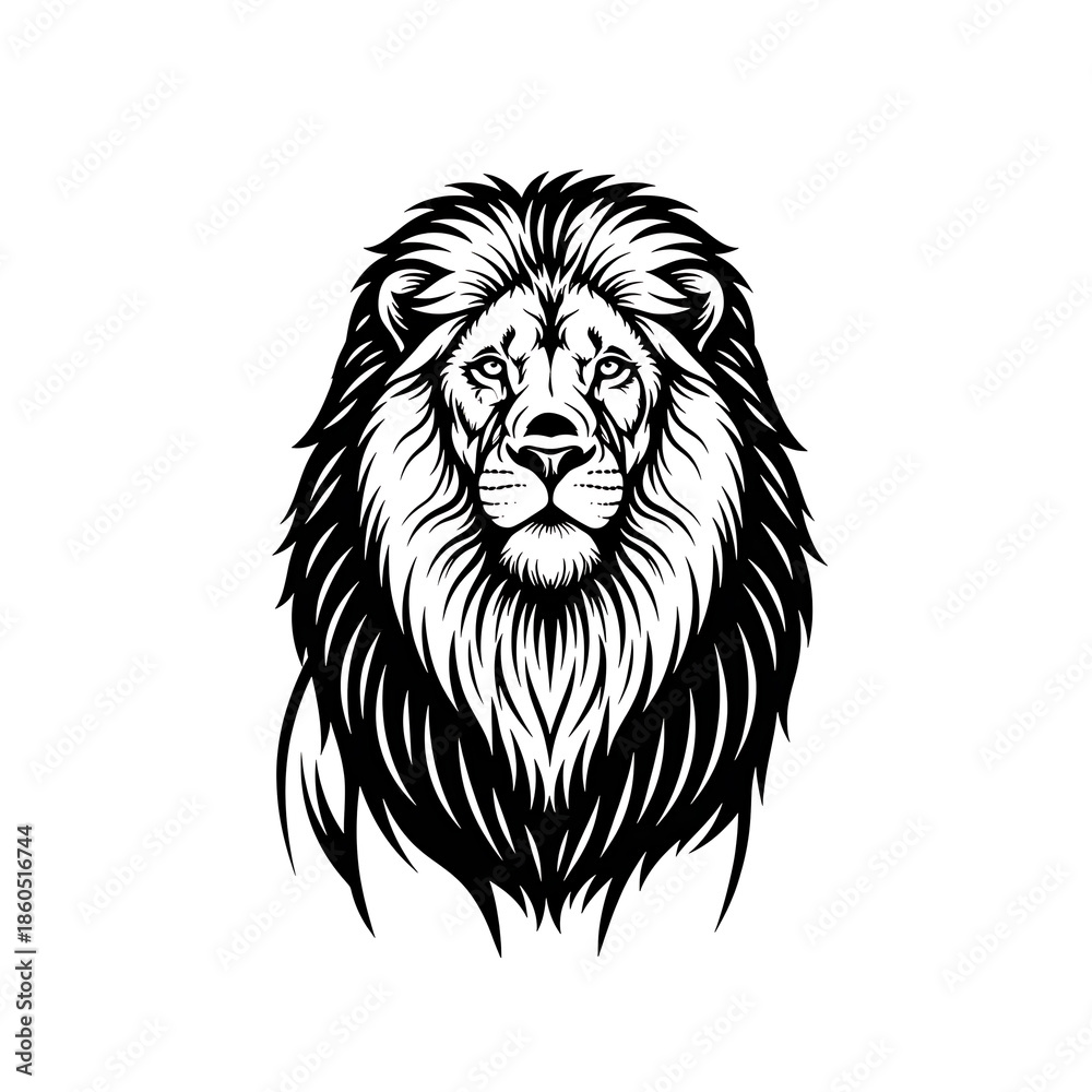 Fototapeta premium Majestic lion head silhouette isolated on white background, illustration
