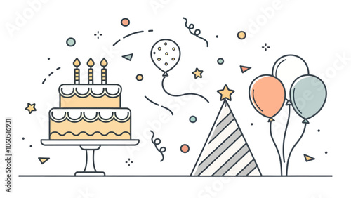 Vibrant birthday celebration with cake and colorful balloons