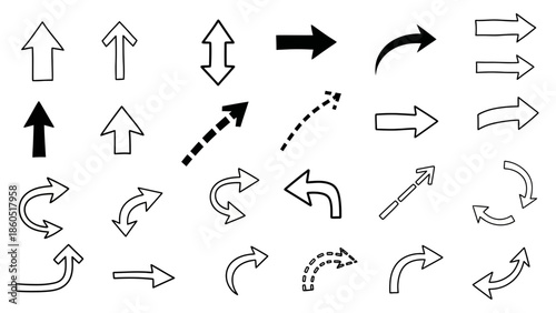 Hand drawn arrow vector set, direction indicator design elements, graphic collection