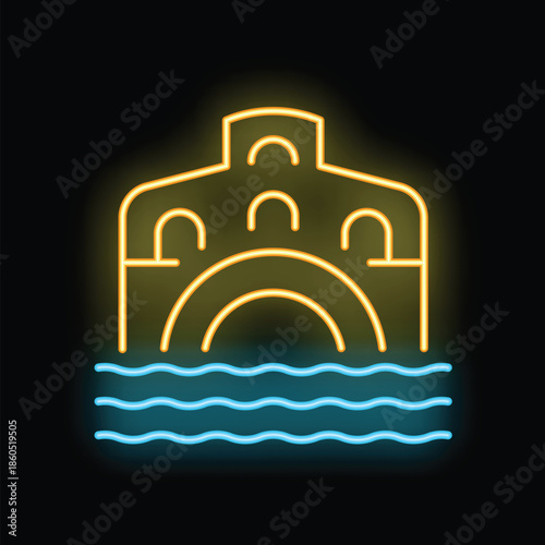Neon sign representing ponte vecchio bridge over arno river in florence italy