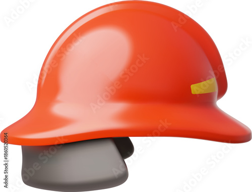 3D red construction safety hard hat, isolated on white background.
