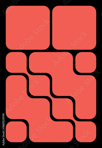 Trendy Bento Grid Vector Templates With Rounded Angles And Brick-Style Panels. Geometric Brutal Shapes In Different Sizes For Web Layouts And Modern Design Systems