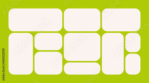 Trendy Bento Grid Vector Template With Rounded Angles And Brick-Style Panels. Geometric Brutal Shapes In Different Sizes For Web Layouts And Modern Web Design, Social Media And Collages