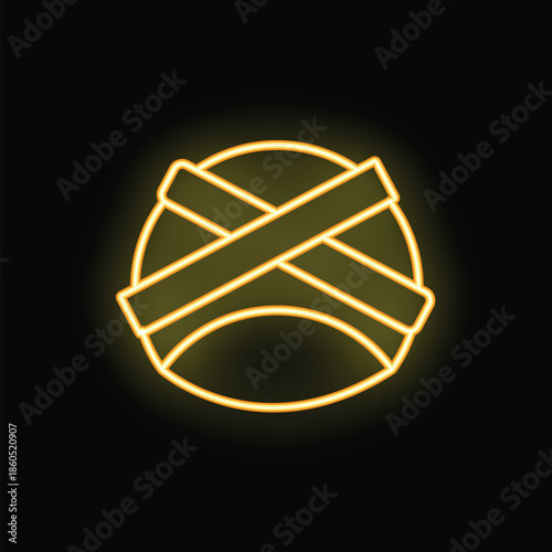 Bright yellow neon sign symbolizing head injury, healthcare and medicine concept