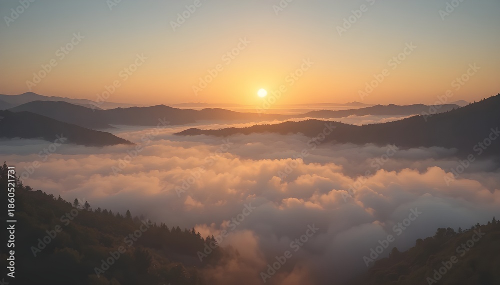 Obraz premium Sunrise over mountains with clouds and golden light