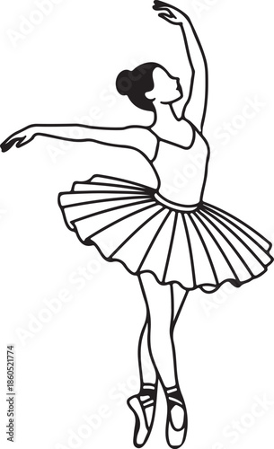 Ballerina dancing in tutu Line Art, Coloring Book Page Vector Illustration