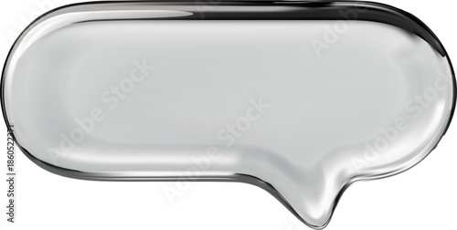 3D glass empty speech bubble vector icon, realistic transparent roundish rectangular text bubble, volume chat message