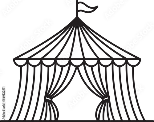 Vintage Circus Tent Line Art, Coloring Book Page Vector Illustration