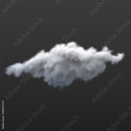 Fluffy, cumulus, white cloud on a black, isolated transparent background.