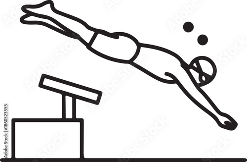 Swimmer Diving from Starting Block Line Art, Coloring Book Page Vector Illustration