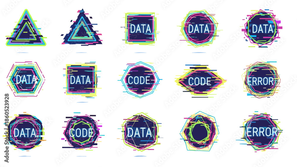 Naklejka premium Collection of digital data, code, error, and warning icons