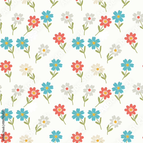 Colorful Ditsy Flower Repeating Pattern