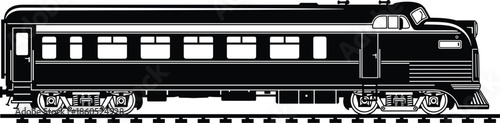 Vintage passenger train locomotive silhouette isolated black vector illustration showing classic railway transport design for travel history industry concept
