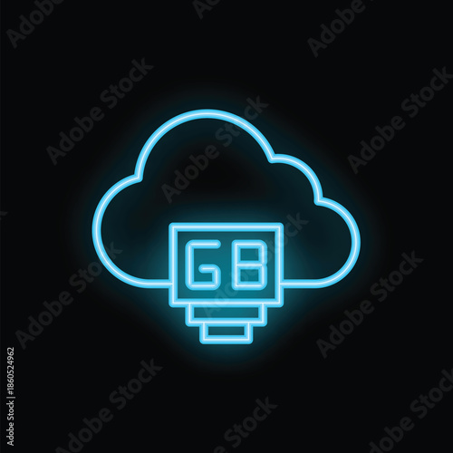 Fotografija Neon blue icon of cloud computing showing gigabyte storage capacity