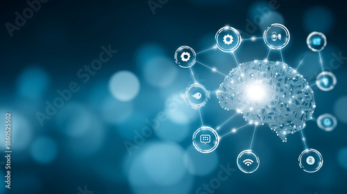 Wallpaper Mural Generative artificial intelligence technology concept with digital icons for text creation, image generation, video production, voice synthesis, suitable for AI tools visualization Torontodigital.ca