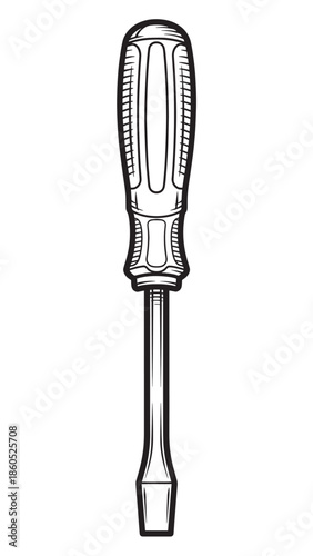 Closeup of a flathead screwdriver hand tool for workshop and DIY repairs, isolated on white.