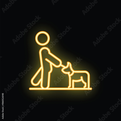 Neon sign illustration of a person training their pet dog to be obedient