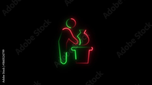 Abstract glowing neon Waste sorting icon animation with dark background.Futuristic glowing neon user Waste sorting icon with smooth animated