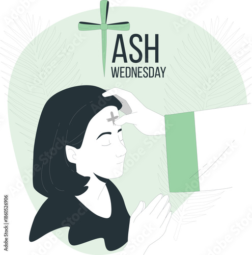 A woman receiving ash on her forehead on Ash Wednesday in a solemn religious ceremony