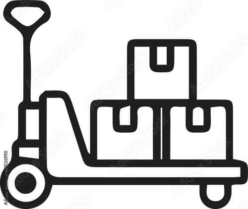 Pallet jack moving boxes line art icon