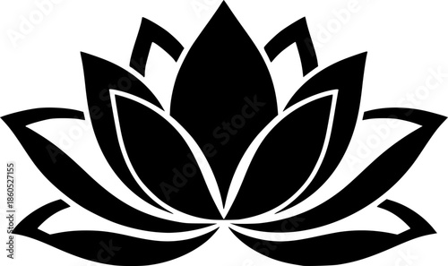 a black and white vector image of a lotus flower with symmetrical design