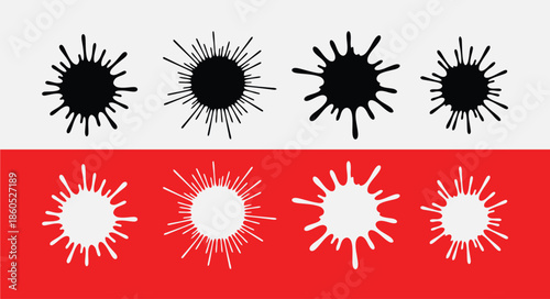 Collection of black and white explosion or splatter icons