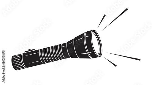 Compact handheld flashlight emitting a strong beam against a white background.