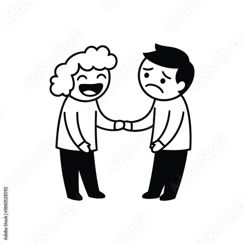 Two People Shaking Hands In A Friendly Cartoon Illustration.