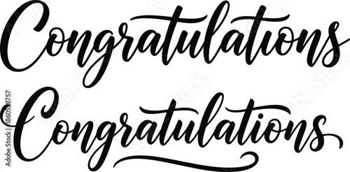 Congratulations text on white background, two times calligraphy style, greeting words for celebration and achievements