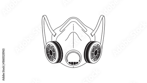 Stylized gas mask illustration highlighting protective equipment and filtration concepts.