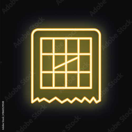 Neon yellow glowing torn receipt showing growing statistics on a black background