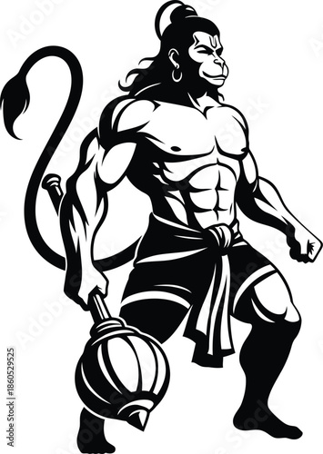Hanuman the powerful hindu monkey god with a muscular build