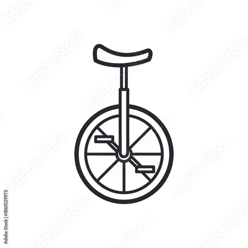 Minimalist unicycle silhouette with seat and wheel.