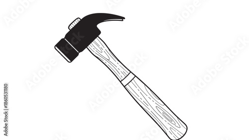 Hammer tool with wooden handle isolated on white background for carpentry and construction tasks.