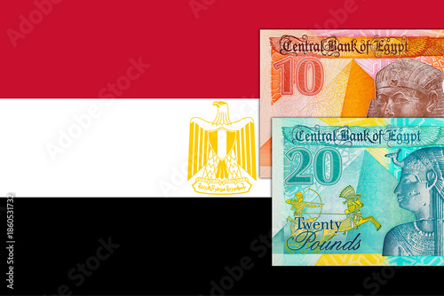 Photography 20 and 10 Pounds Egypt against the national flag