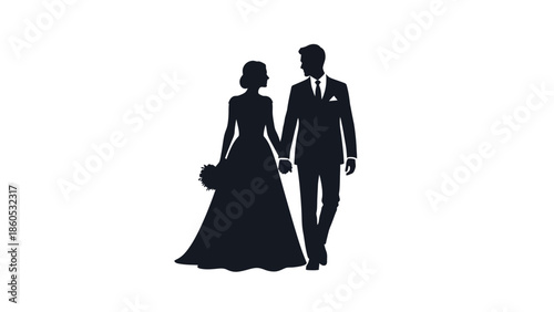 Bride and Groom Walking Hand in Hand.