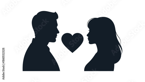Couple Silhouettes Facing Heart Love Graphic.