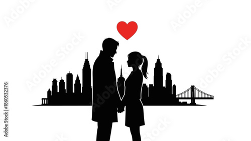 Couple Holding Hands with Heart Symbol.