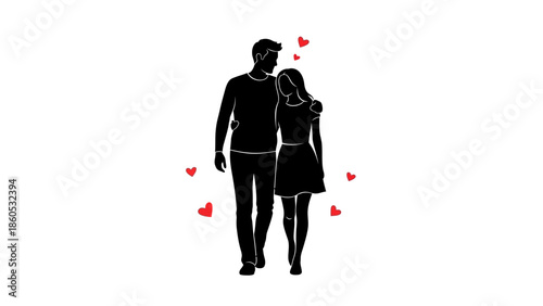 Couple Walking Together Silhouette Illustration.