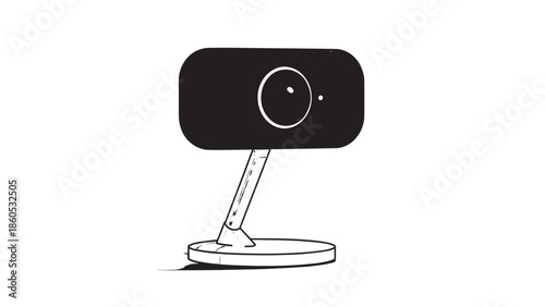 Cartoon webcam on a slim stand with a circular lens and compact base.