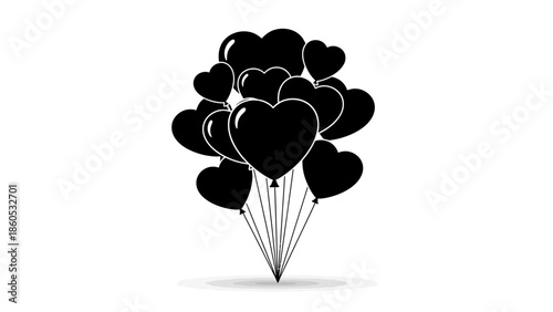 Black Heart Balloons Clustered Together.