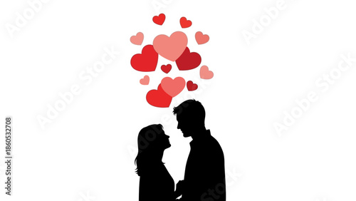 Couple Silhouette with Hearts in Air.