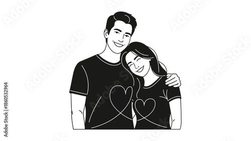 Illustration of Couple with Heart Design.