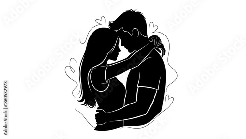 Couple Embracing Silhouette Illustration Artwork Design.